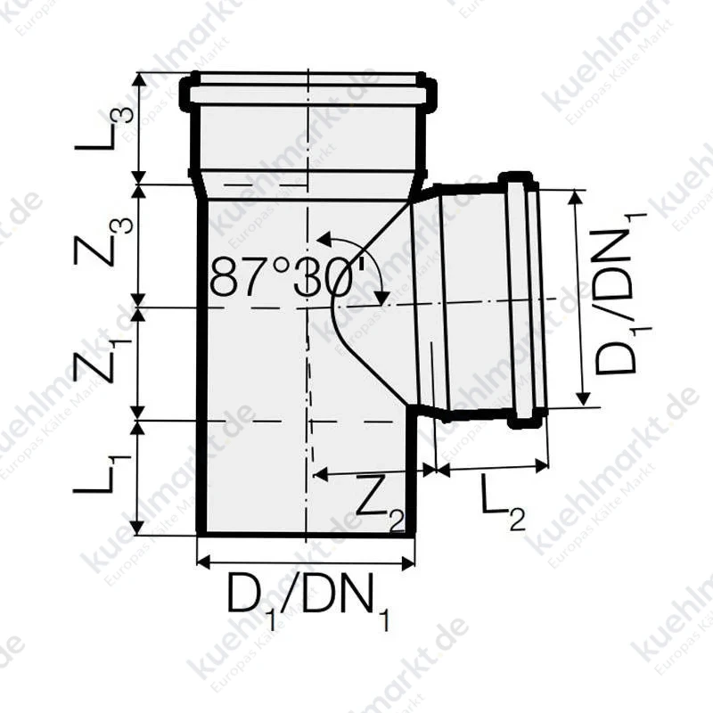 Abwasseranschluss 87 Grad 30' PP Valsir Triplus steckbar D 50 mm VS0650517