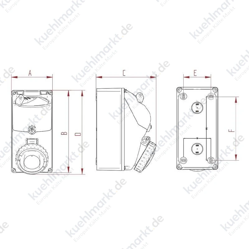 Fanton Industrie-Steckdosen-Sicherungshalter 3P+N+E 16A 400V IP67 rot 73355