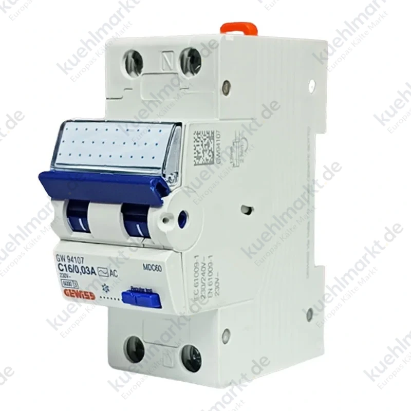 Gewiss Fehlerstrom und Leitungsschutzschalter 16A 1P+N 30MA AC 6KA 2 Module GW94107