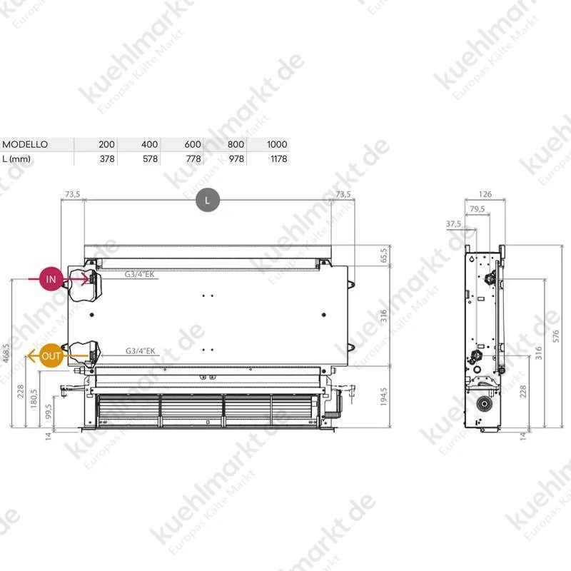 Innova Airleaf SLI 800 Einbau Fancoil 3,30/3,81kW F070000060