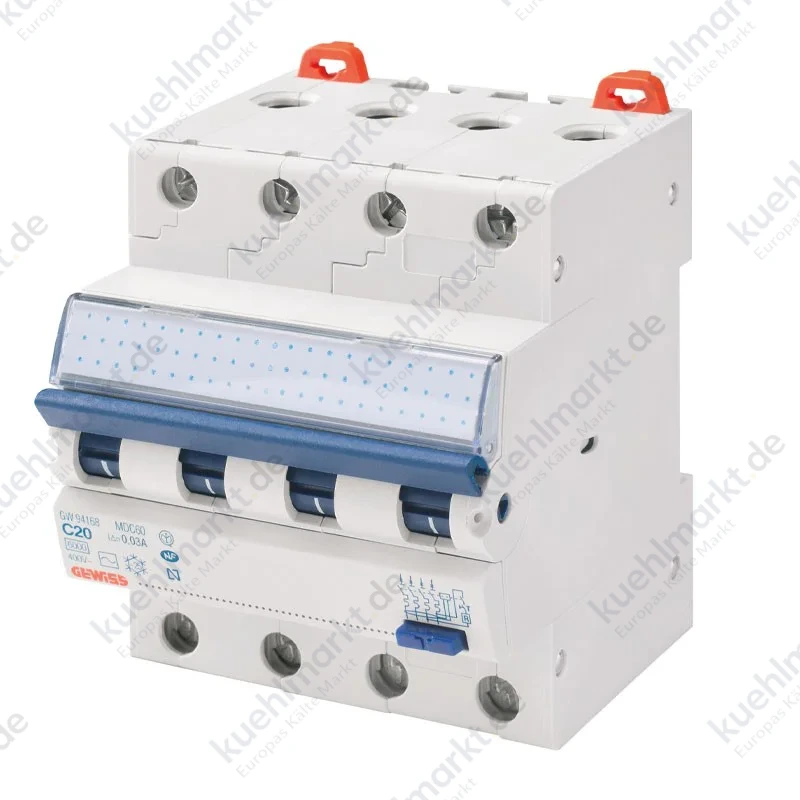 Gewiss Fehlerstrom und Leitungsschutzschalter 20A 4P 30MA AC 6KA 4 Module GW94168