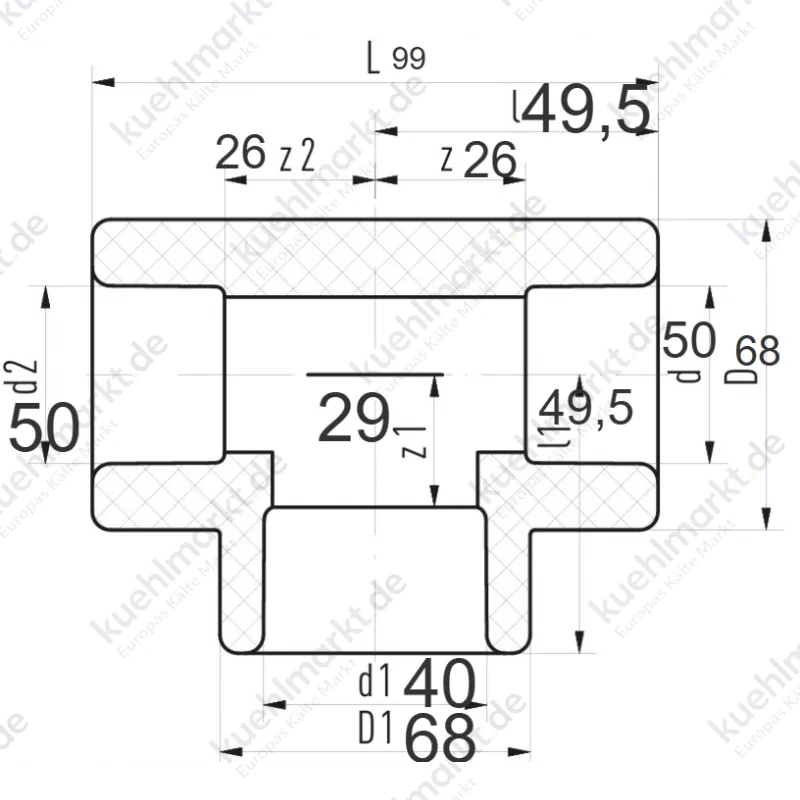 Aquatherm T-Stück 50X40X50 1060050050