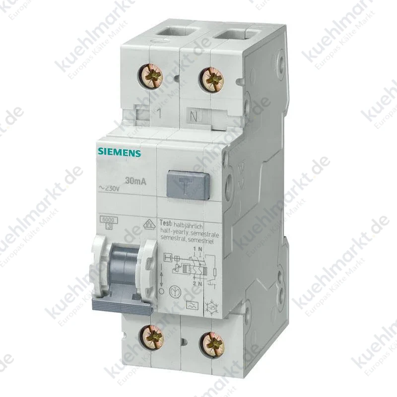 Siemens Fehlerstromschutzschalter 10A 1P+N 4,5 kA 30mA AC Kurve C 2M 5SU13531KK10