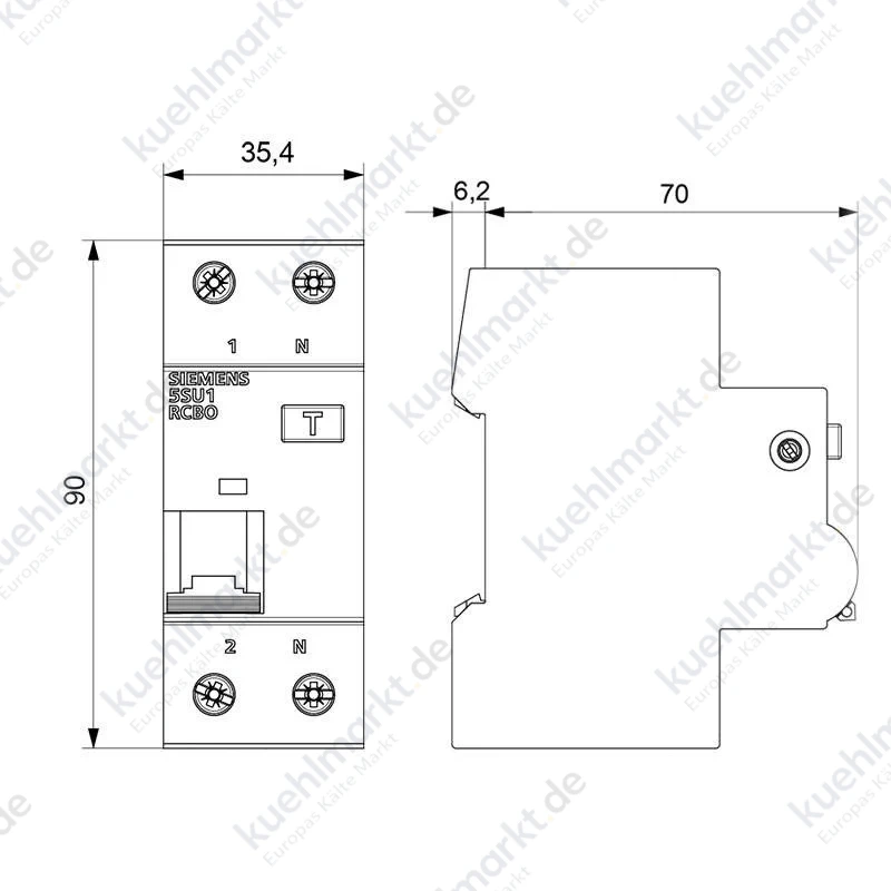 Siemens Fehlerstromschutzschalter 10A 1P+N 4,5 kA 30mA AC Kurve C 2M 5SU13531KK10