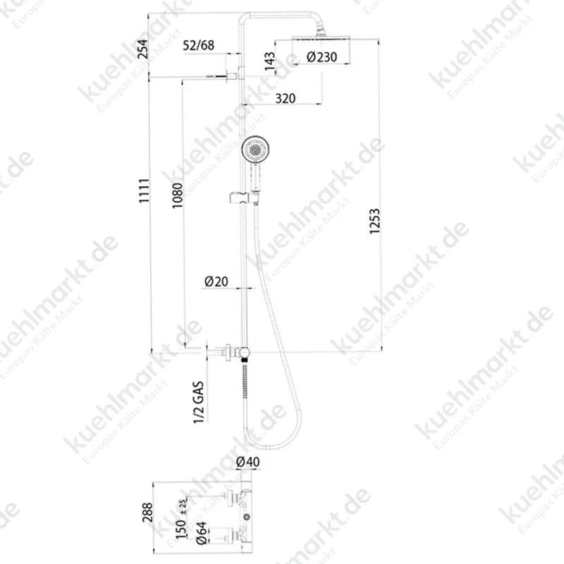 Bossini Cosmo Duschsäule mit Kopfbrause, Handbrause und Halterung L10069000008