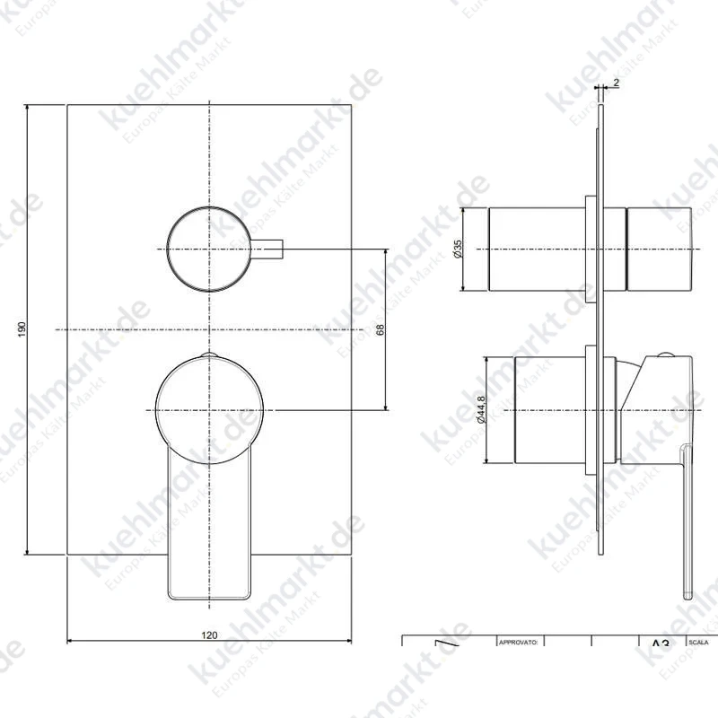 Paffoni Tango 2-Wege-Quadrat verchromte Platte und Hebel TABOX018CR