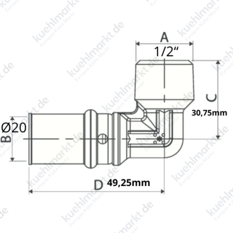 Ape Winkelstück A/A 1/2 x 20 mm Messing 3AP1531220