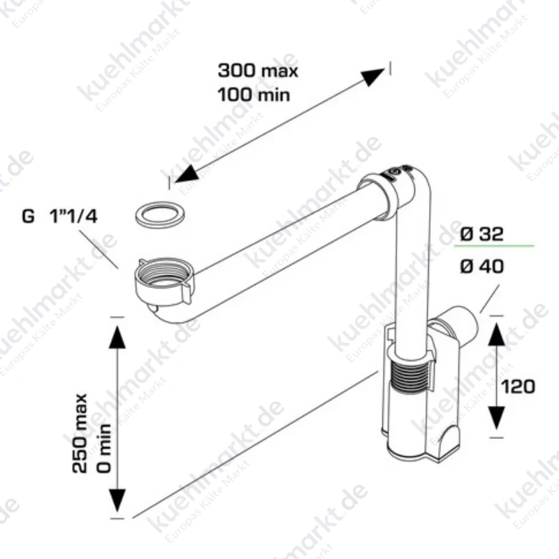 Bonomini Siphon platzsparend für Waschbecken und Bidet 1 1/4 x D 32/40 mm 2500BB34B0