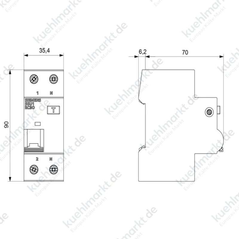Siemens Fehlerstromschutzschalter 10A 1P+N 4,5 kA 300mA AC Kurve C 2M 5SU16531KK10