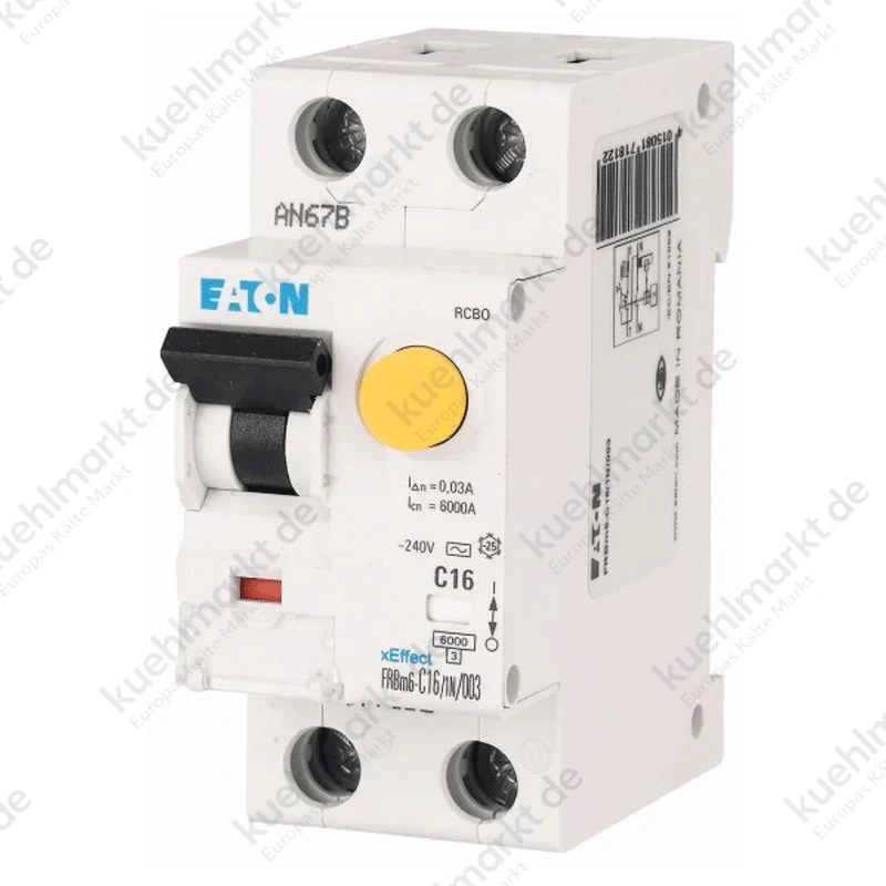 Eaton Fehlerstromschutzschalter 16A 1P+N 6kA 30mA Kurve C Typ AC 2M 177352