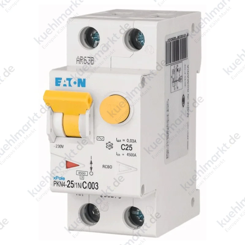 Eaton Fehlerstromschutzschalter 25A 1P+N 4,5kA 30mA Kurve C Typ AC 2M 237131