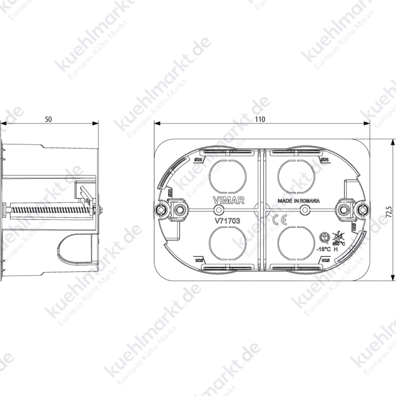 Unterputzdose Vimar 3 Module hellblau Wände V71703