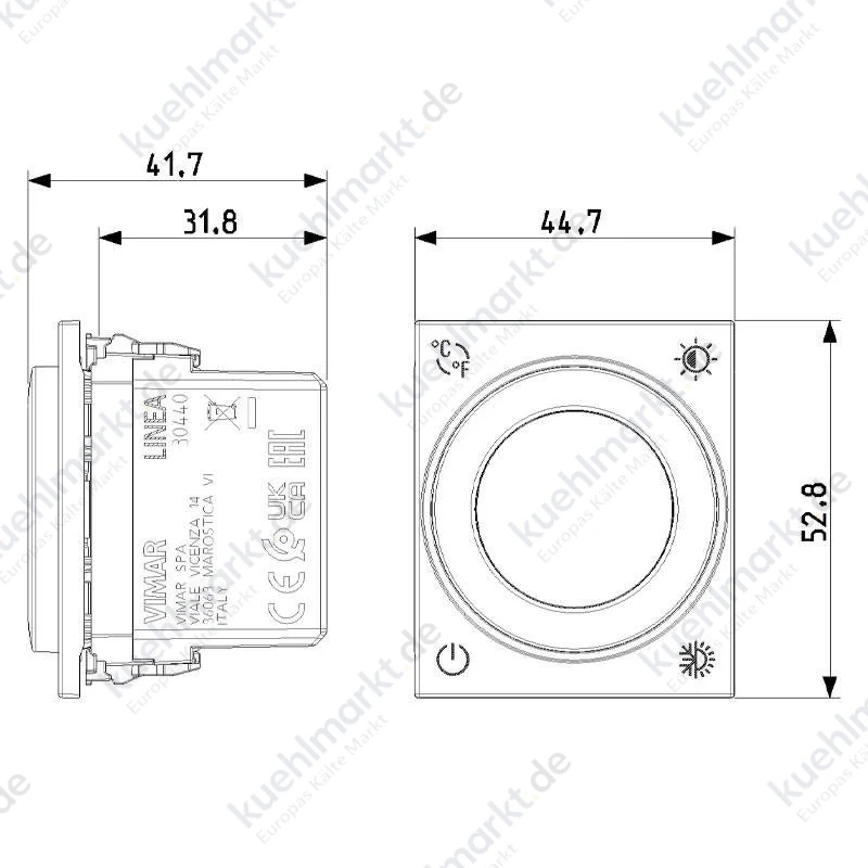 Raumthermostat mit Display für Vimar Linea 100-240V 2M Weiß 30440.B