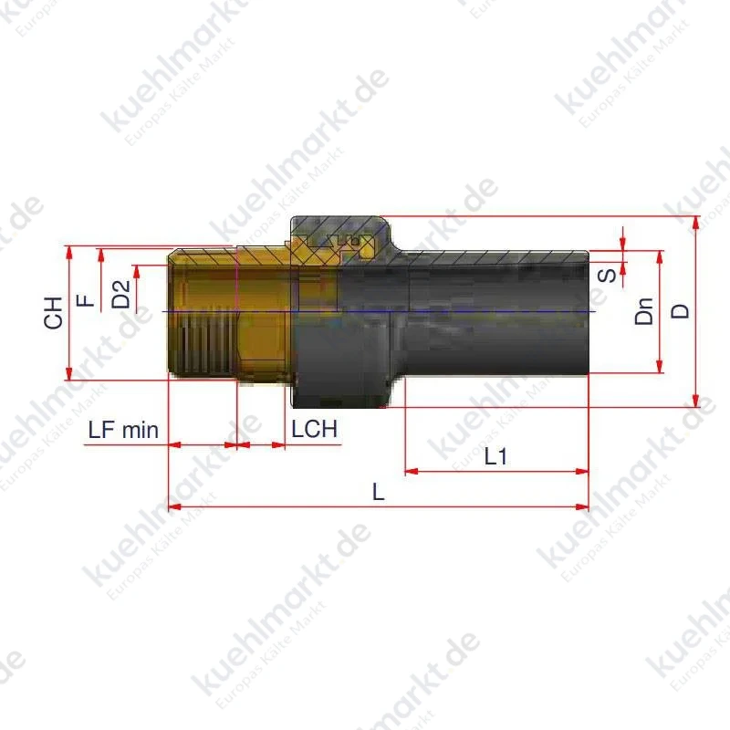 Übergangsverschraubung Nupi Stecker D 25 x 3/4 PE und Messing 12ERFM2534