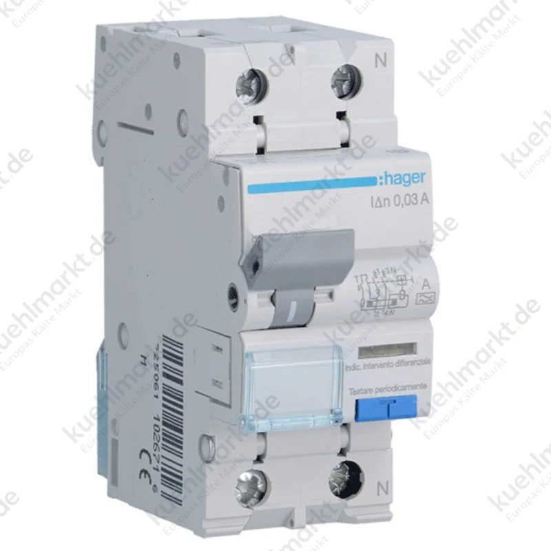 Hager Fehlerstromschutzschalter 1P+N 16A 4,5kA 30mA Kurve C Typ A 2M ADA816H