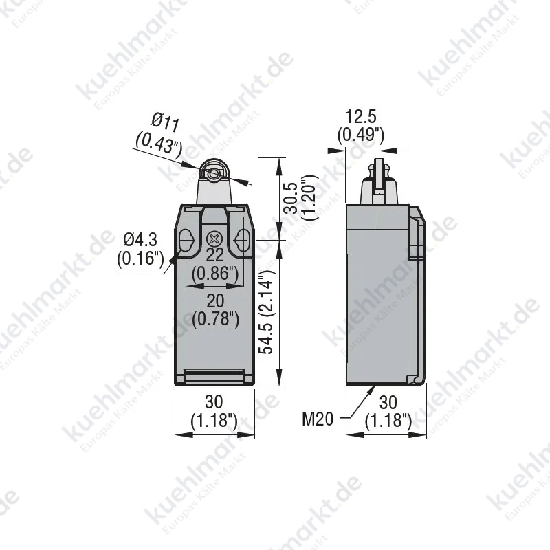 Lovato K-Serien-Stangenendschalter mit Rollenkontakten 1NO+1NC KBB1S11