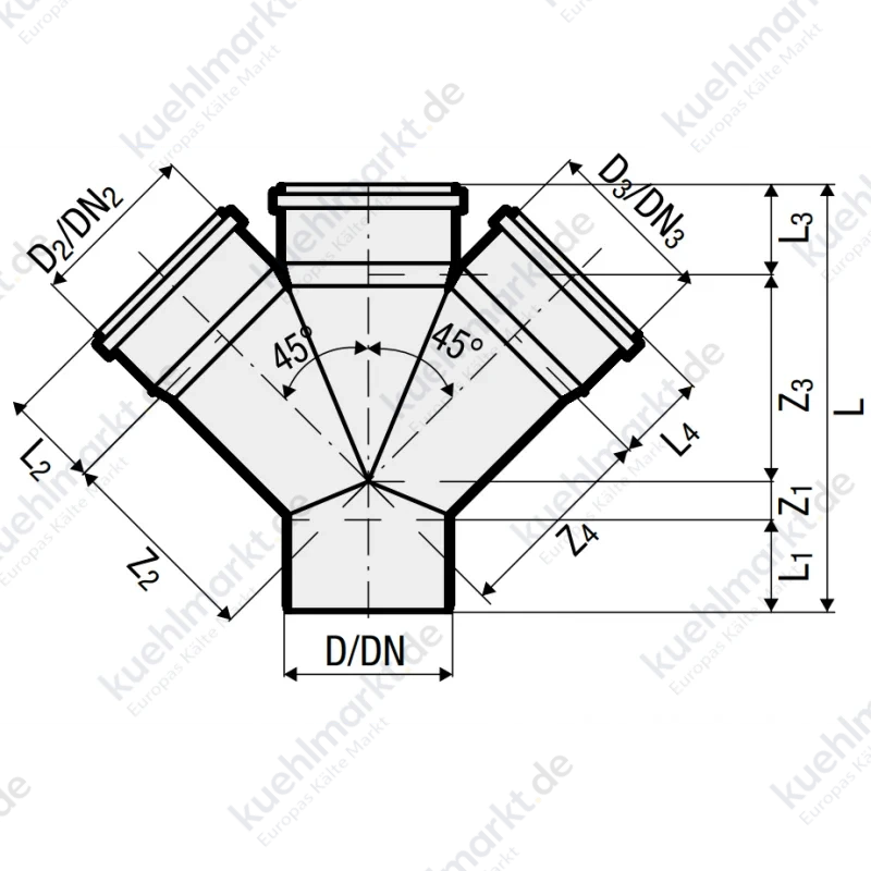 Doppelabzweig mit Steckverbindung Valsir Triplus 87 Grad in PP D 110/110/110 mm VS0650656