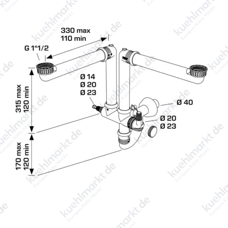 Bonomini Siphon für Spüle Ring One 2 Wege 1 1/2 D 40mm weiß 15220CPS40S0L
