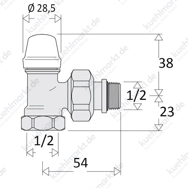 Caleffi 431 Winkel-Rücklaufverschraubung für Heizkörper A/I 1/2 chrom 431402