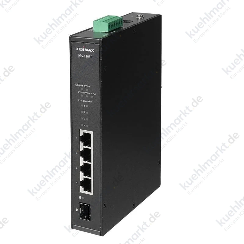 Edimax Gigabit Industrie-Verteiler PoE+ 5 Anschlüsse 1 SFP-Anschluss IGS-1105P