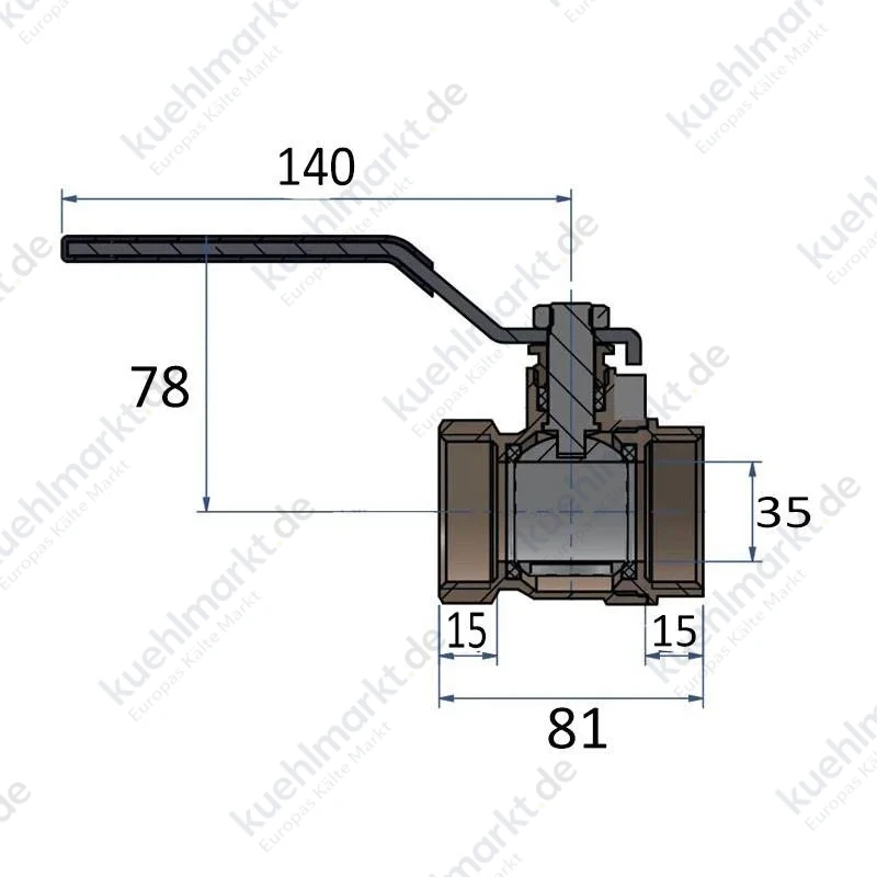 Atusa Hebel-Kugelhahn I/I 1 1/2 Rotguss VSR05507
