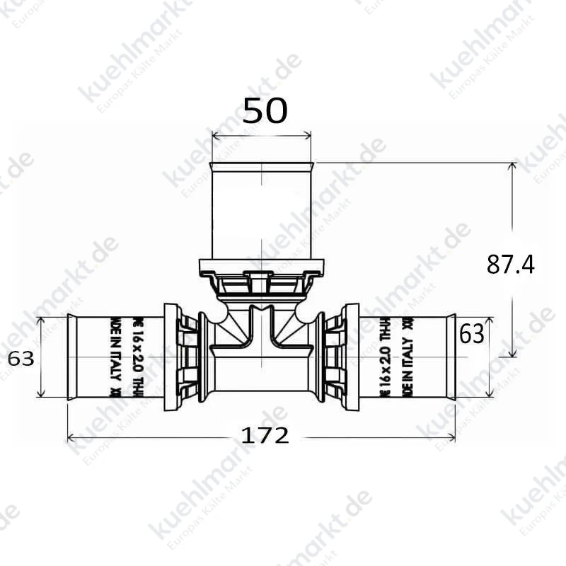 Ape T-Stück aus Messing Durchmesser 63x50x63 mm ARL2400767