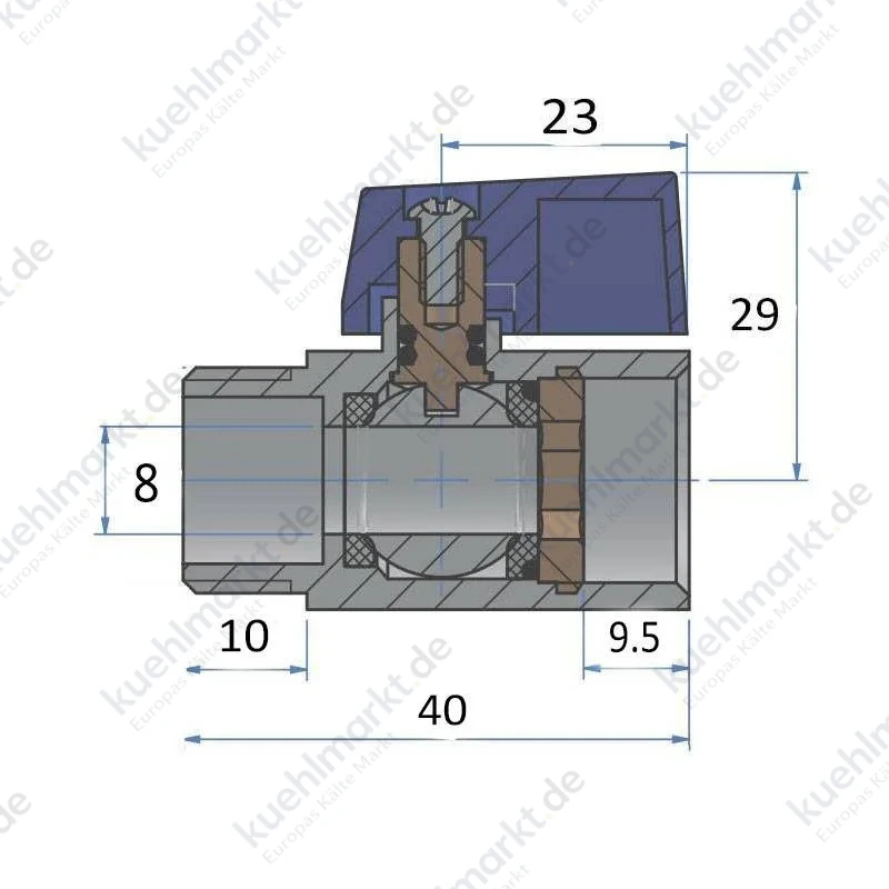 Atusa Mini-Kugelventil A/I 3/8 blau Messing VS101202