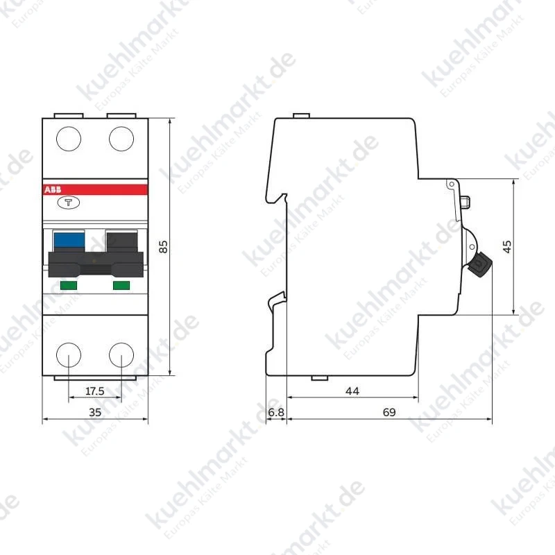 Abb FI-Schalter 1P+N 16A 6kA Typ A C-Kurve 300mA DS201C16A300