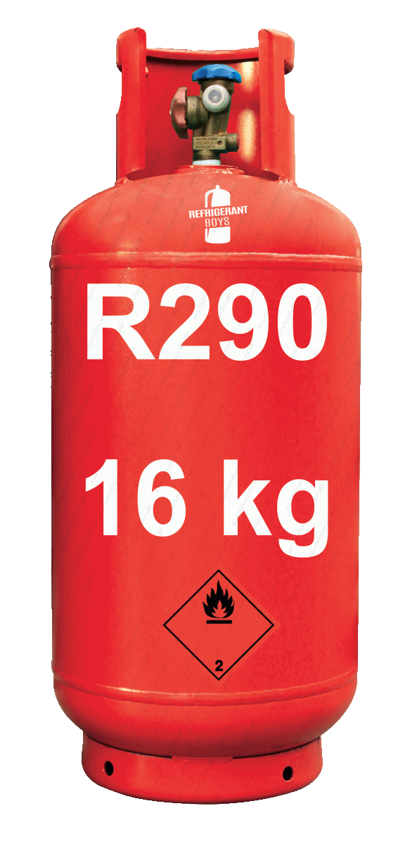 Kältemittel R290 (Propan) in 16 kg Flasche Doppelhahnventil 21,7″ x 1/14″LEFT