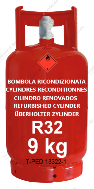 RECONDITIONED Gasflasche R32 9 kg Ventil W21.7×1/14 SX