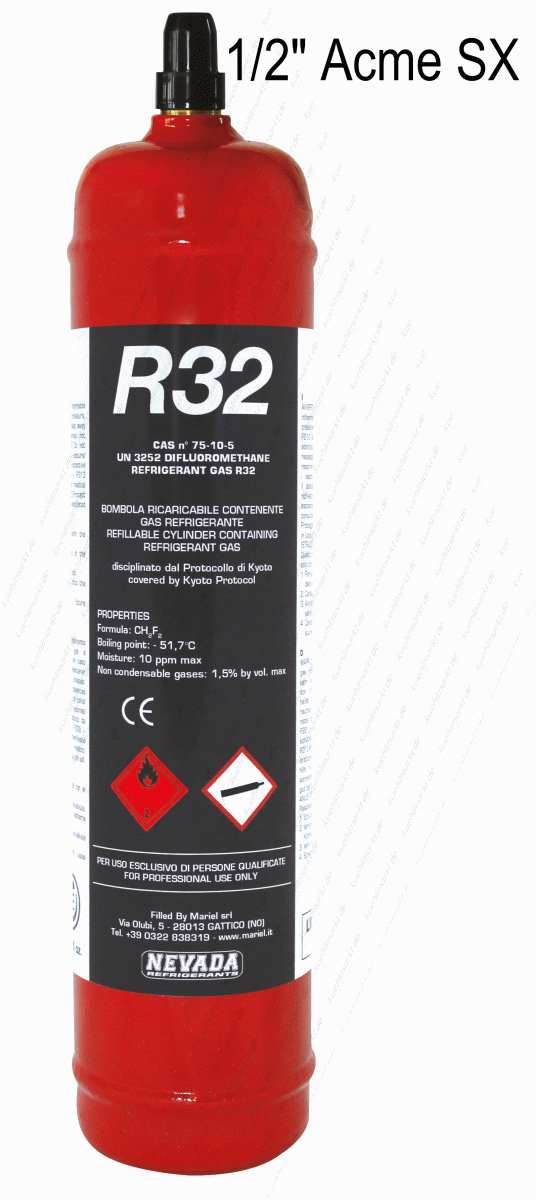 800 g R32-Gasflasche 1/2″ ACME LINKES Ventil