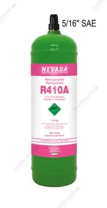 R410A Kältemittel - 1,9 kg Flasche (5/16″ SAE Ventil - T-PED zertifiziert)