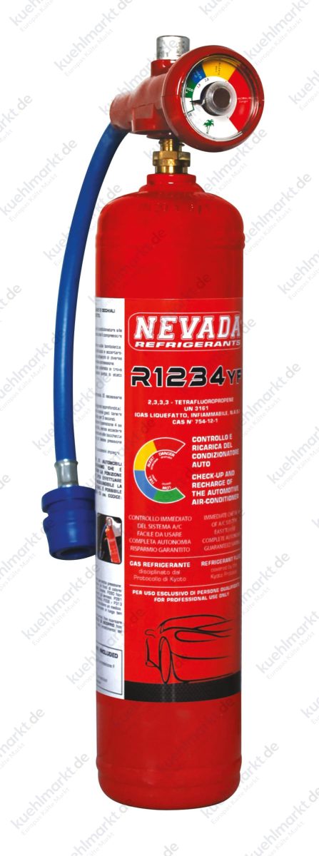 DIY-Befüllset: R1234yf Kältemittel 700g mit Manometer und Schnellkupplungsschlauch