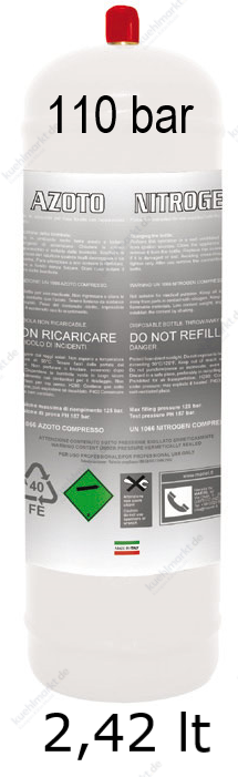 Einweg-Stickstoffflasche 2,42 L - 110 Bar | Für Dichtheitsprüfung & HVAC