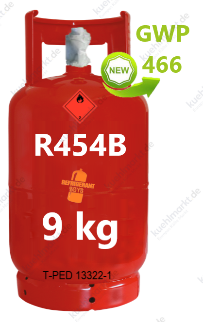 Kältemittel R454B Flasche - 9kg - (T-PED) - Ventil W 21,7 x 1/14